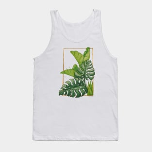 Handpainted Watercolour Monstera Banana Plant Leaves Floral Pattern Tank Top